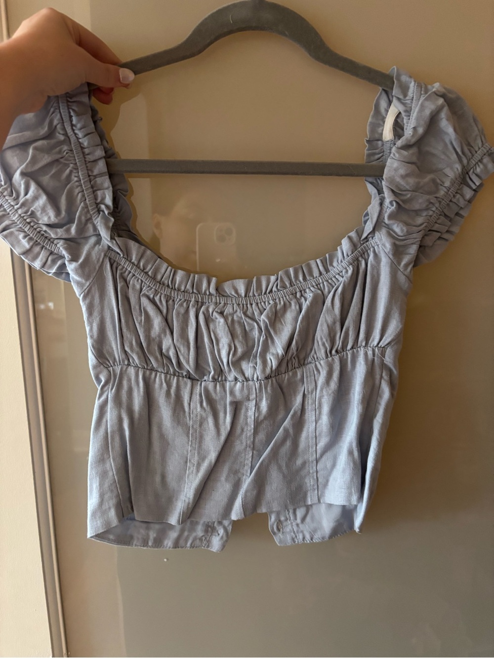 Princess Polly Light Blue Ruched Tie-Front Crop Top - Picture 2 of 3
